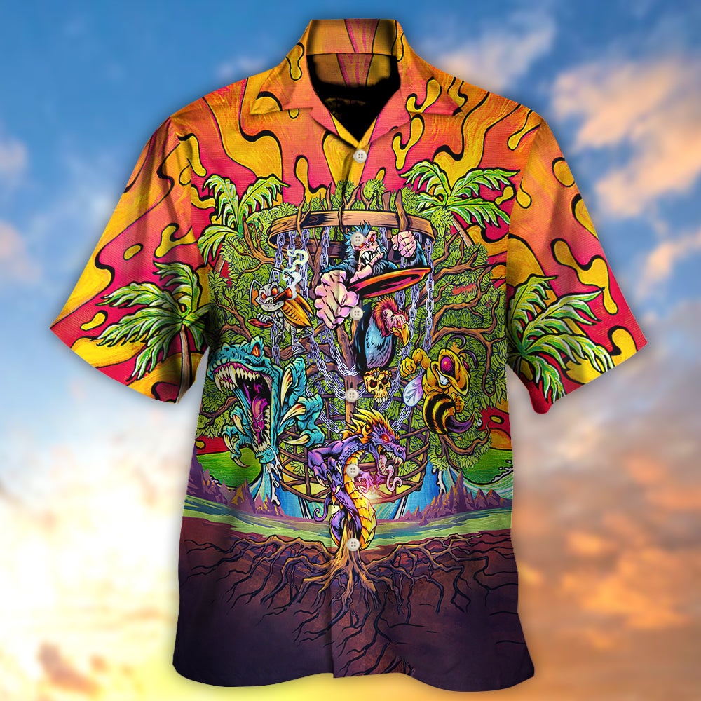 Disc Golf Ball Games Tree Tropical Island Paradise - Hawaiian Shirt - Owls Matrix LTD