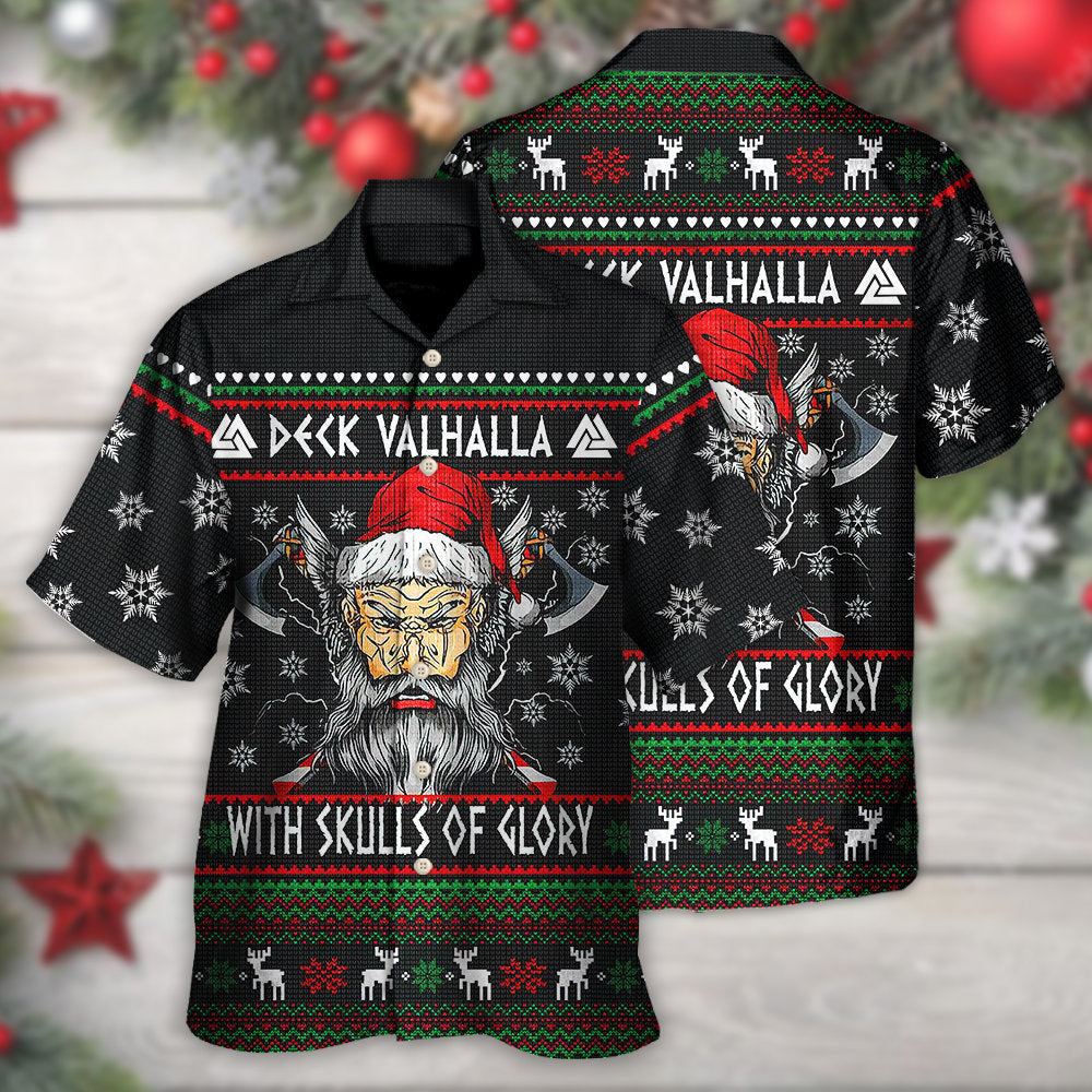 Christmas Deck Valhalla With Skull Of Glory - Hawaiian Shirt - Owls Matrix LTD