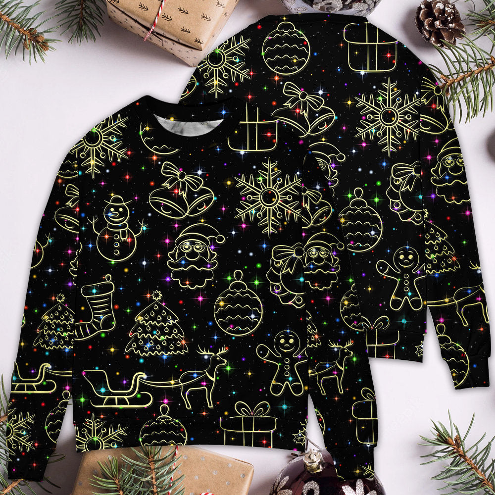 Christmas Neon Light Stary Amazing Night - Sweater - Ugly Christmas Sweaters - Owls Matrix LTD