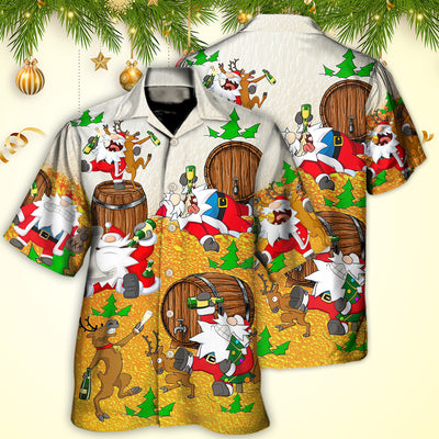 Christmas Santa Claus Drunk Beer Funny Happy Xmas - Hawaiian Shirt - Owls Matrix LTD