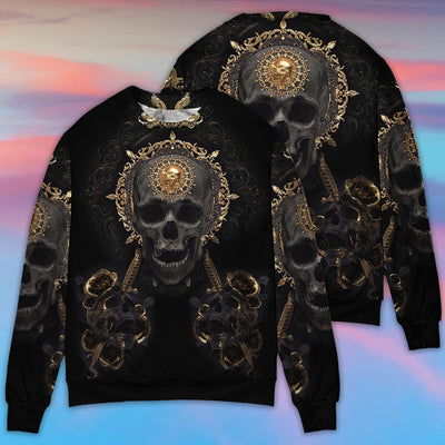 Skull Golden Skull True King Stay True Till Death - Sweater - Ugly Christmas Sweaters - Owls Matrix LTD