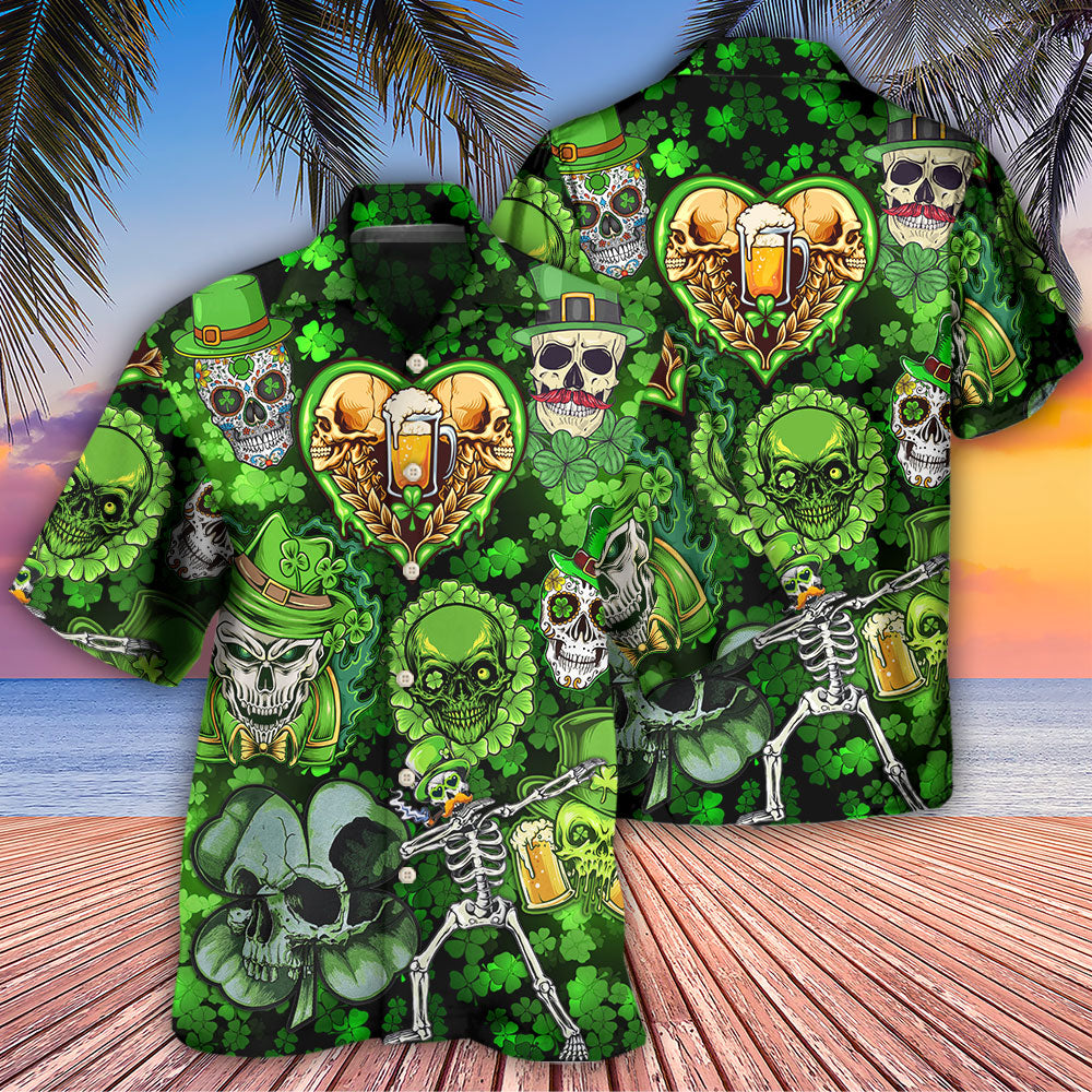 Skull St Patricks Day Art - Hawaiian Shirt - Owls Matrix LTD