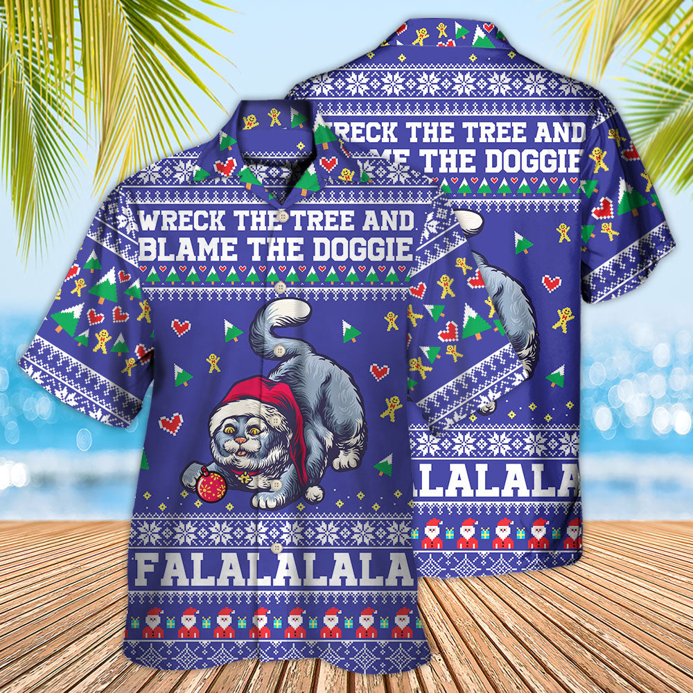 Cat Wreck The Tree And Blame The Doggies Christmas - Hawaiian Shirt - Owls Matrix LTD