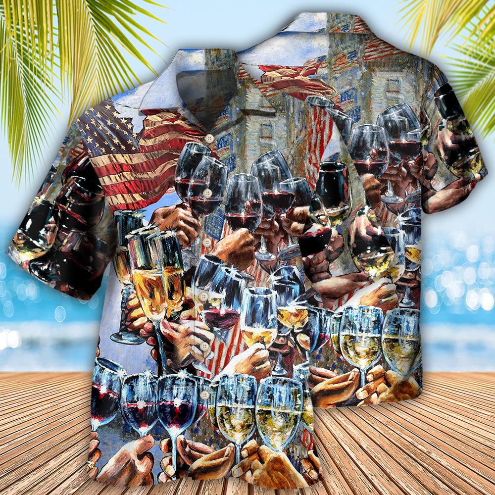 Wine Cheers Independence Day - Hawaiian Shirt - Owls Matrix LTD