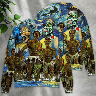Halloween Zombie Crazy Starry Night Funny Boo Art Style - Sweater - Ugly Christmas Sweaters - Owls Matrix LTD