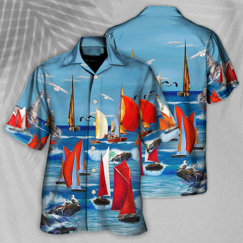 Yacht Colorful Cutter Blue Sky - Hawaiian Shirt - Owls Matrix LTD