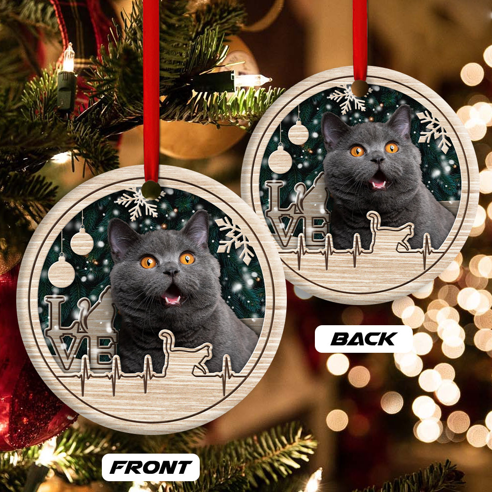 Christmas Cat Lover Heart Beat - Circle Ornament - Owls Matrix LTD