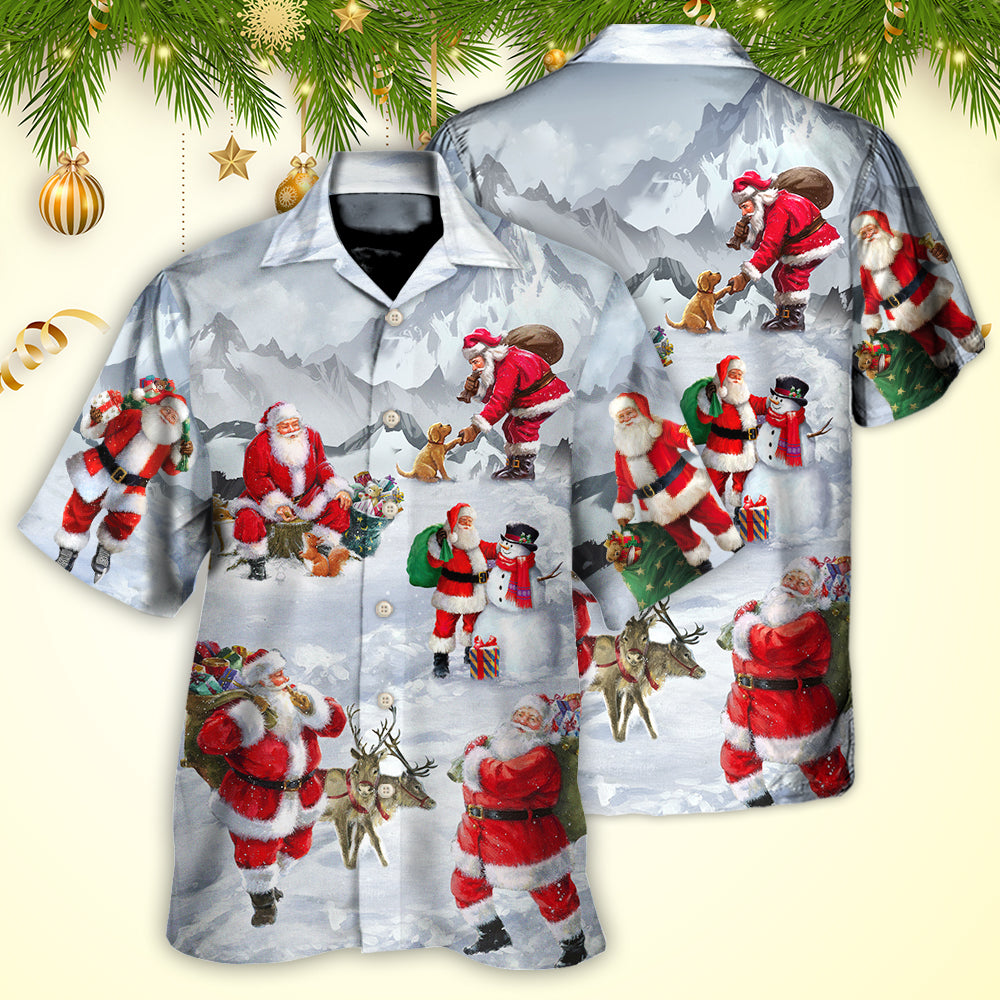 Christmas Santa Claus In The Snow Mountain Art Style - Hawaiian Shirt - Owls Matrix LTD