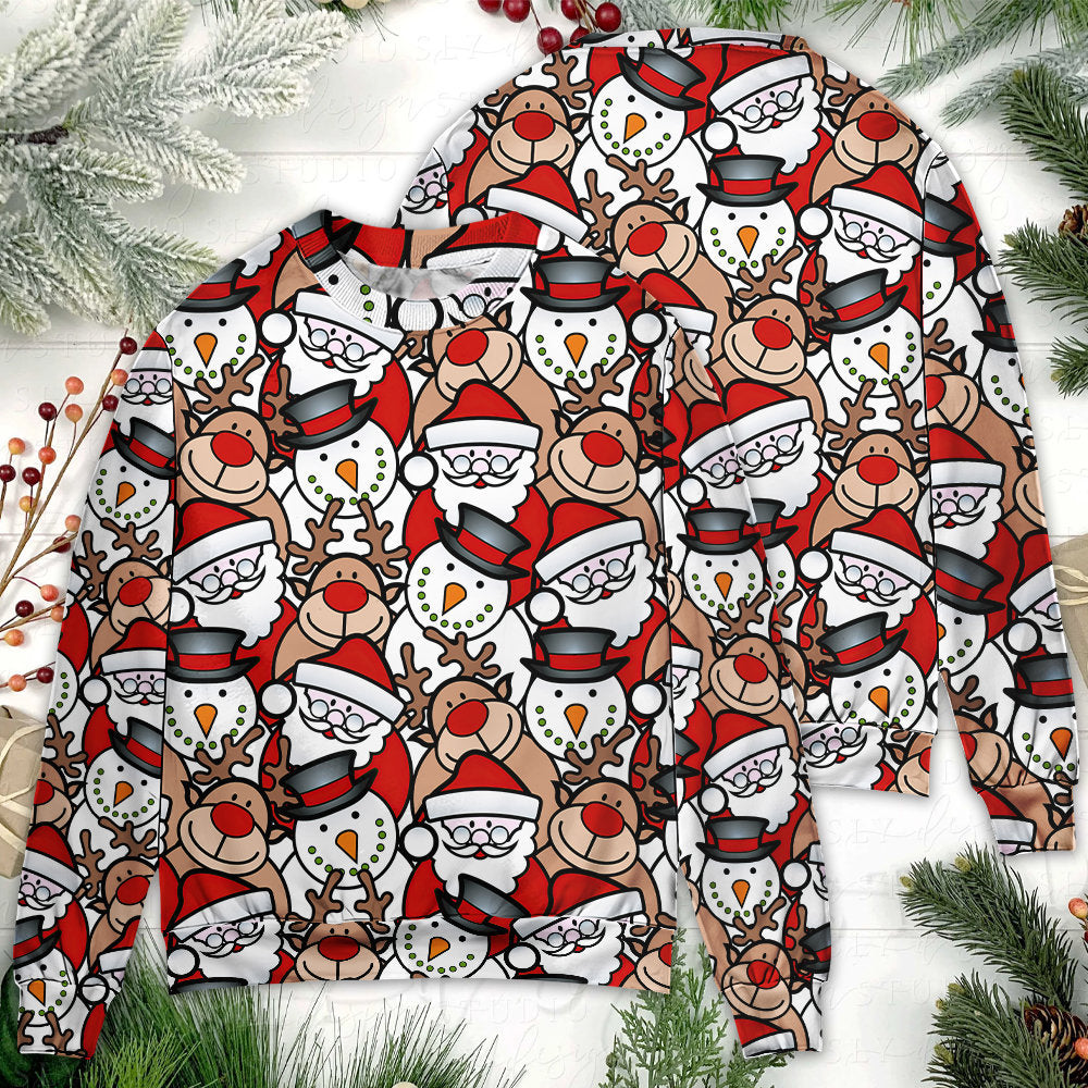 Christmas Cutie Santa And Reindeer Funny Style - Sweater - Ugly Christmas Sweaters - Owls Matrix LTD