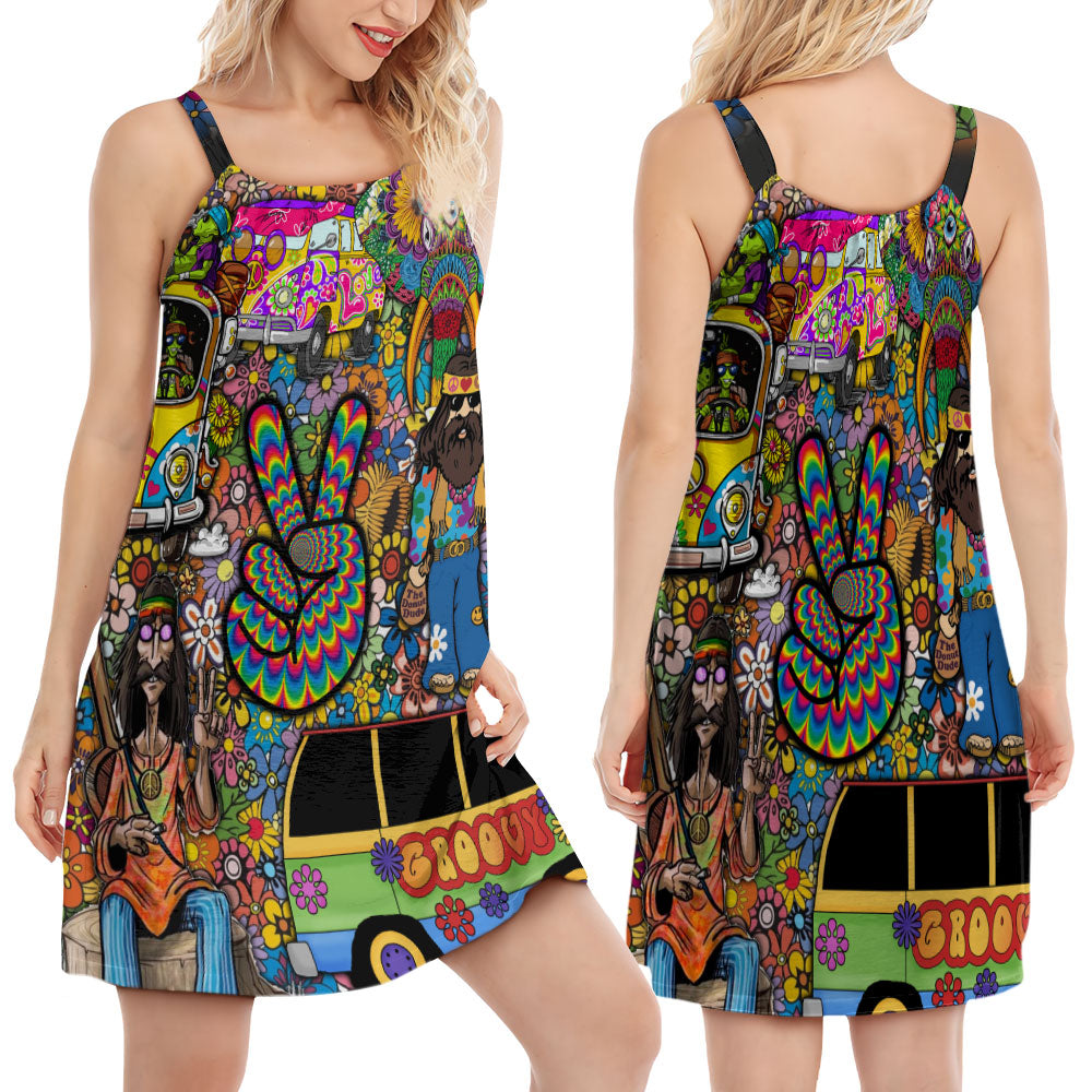 Hippie Feel Freedom From Smoking - Women's Sleeveless Cami Dress - Owls Matrix LTD