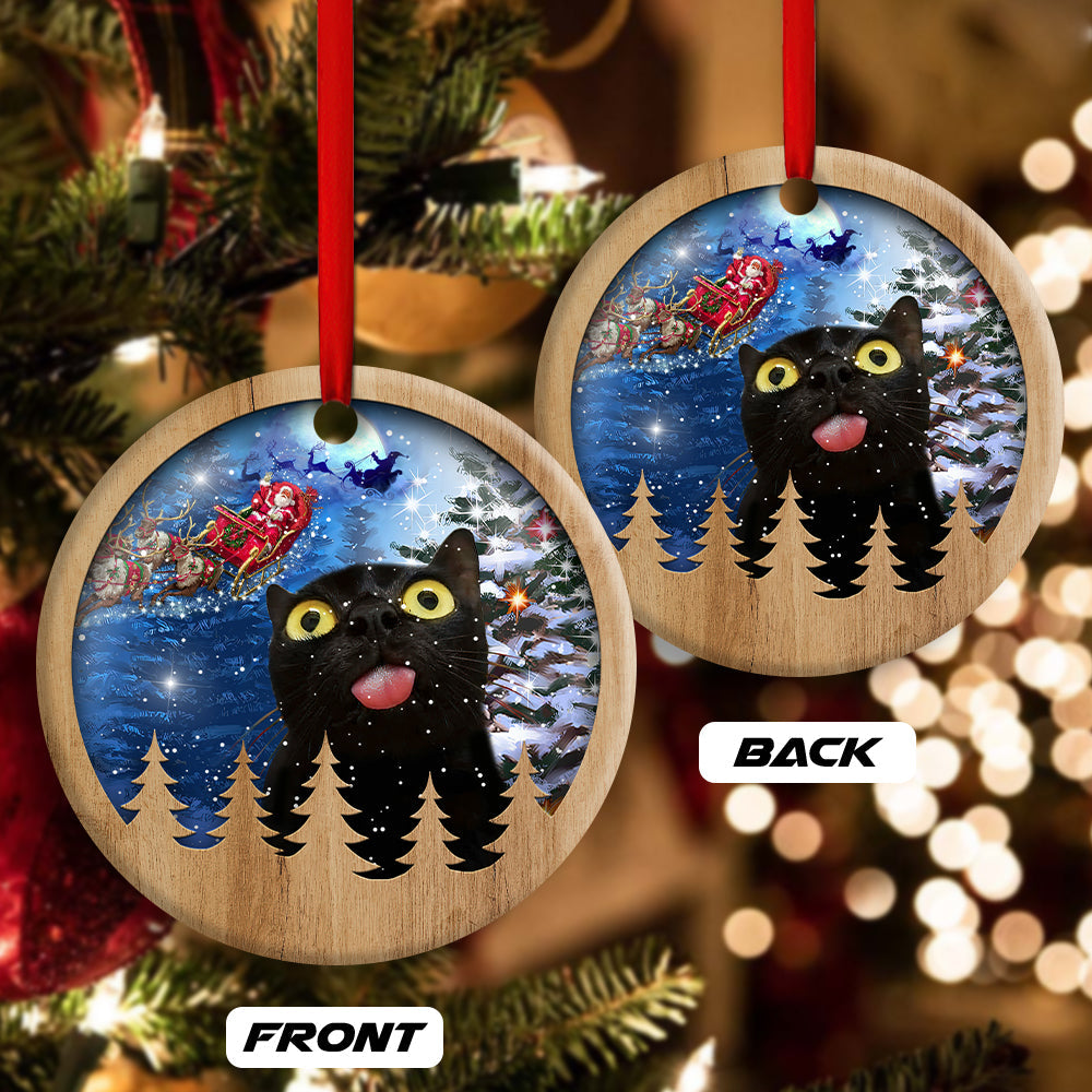 Christmas Black Cat Funny Love Xmas Light Decor Tree Hanging Custom Photo Personalized - Circle Ornament - Owls Matrix LTD
