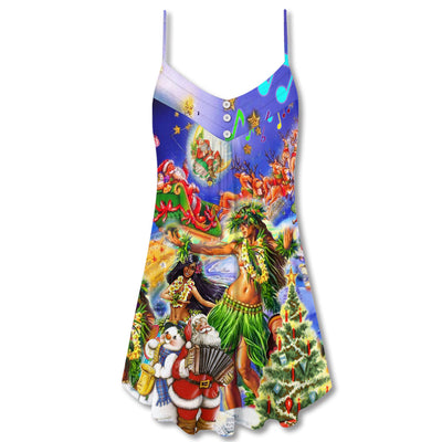 Christmas Hawaii The Aloha Merry Xmas - V-neck Sleeveless Cami Dress - Owls Matrix LTD