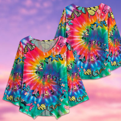 Hippie Tie Dye Butterflies - V-neck T-shirt - Owls Matrix LTD