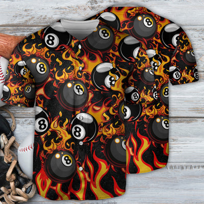 Billiard Eight Ball Burning With Fire Flames - Baseball Jersey - Owls Matrix LTD