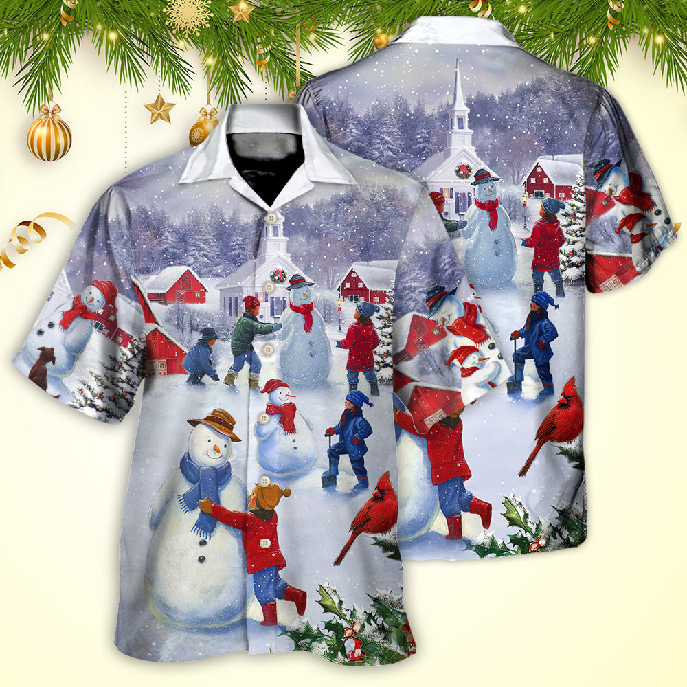 Christmas Children Love Snowman In The Christmas Town - Hawaiian Shirt - Owls Matrix LTD