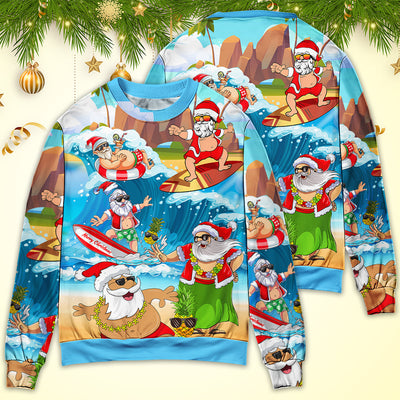 Christmas Santa Claus Play On The Beach Mele Kalikimaka Funny - Sweater - Ugly Christmas Sweaters - Owls Matrix LTD