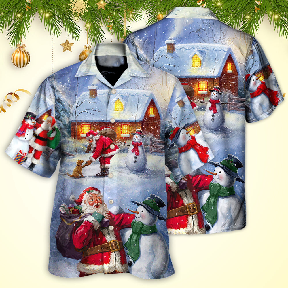 Christmas Santa Love Snowman In The Village Gift For Xmas - Hawaiian Shirt - Owls Matrix LTD