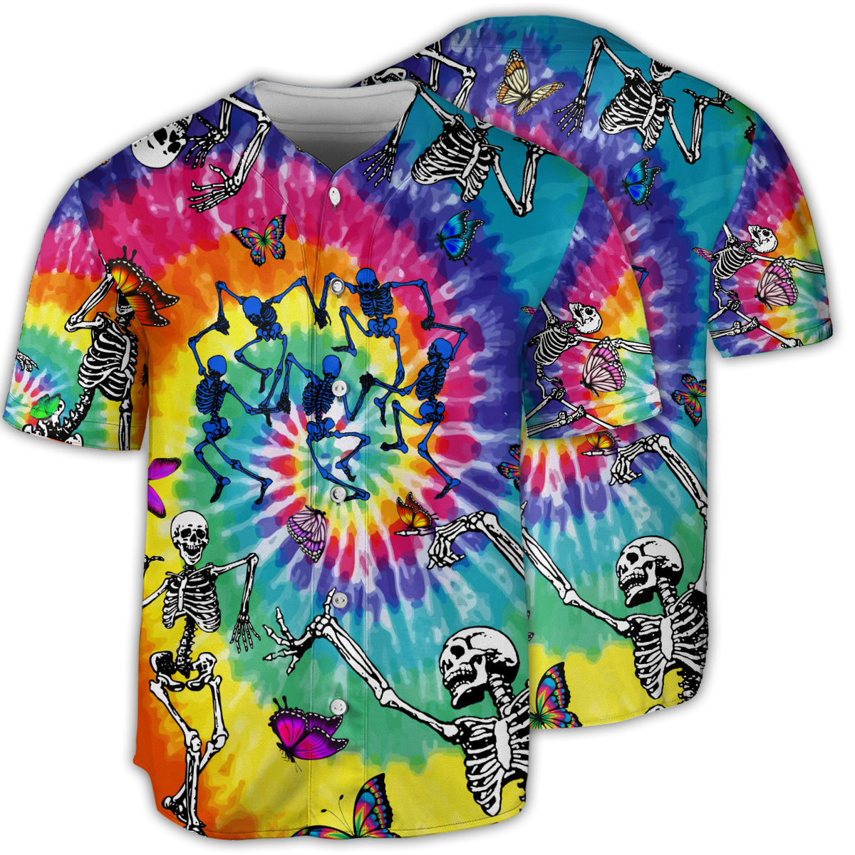 Hippie Skull Hippie Dancing With Butterfly - Baseball Jersey - Owls Matrix LTD