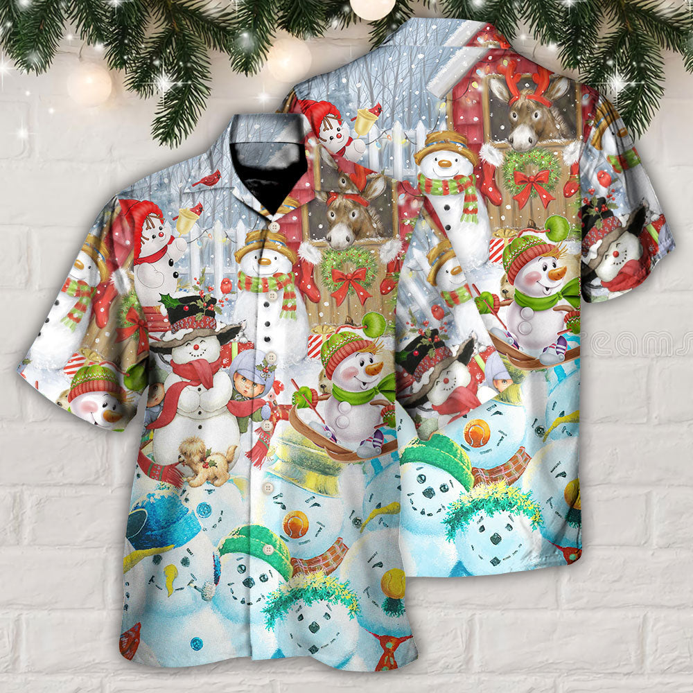 Christmas Snowman Happy Farm Holiday Christmas - Hawaiian Shirt - Owls Matrix LTD