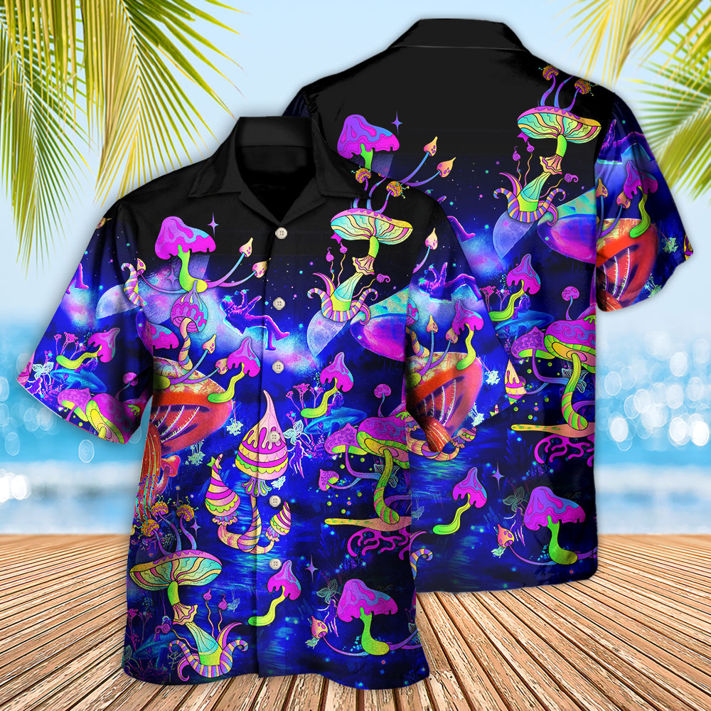 Hippie Mushroom Galaxy Neon Colorful Art - Hawaiian Shirt - Owls Matrix LTD
