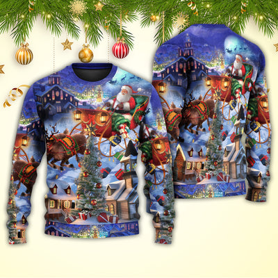 Christmas Rudolph Santa Claus Reindeer Gift Light Art Style - Sweater - Ugly Christmas Sweaters - Owls Matrix LTD