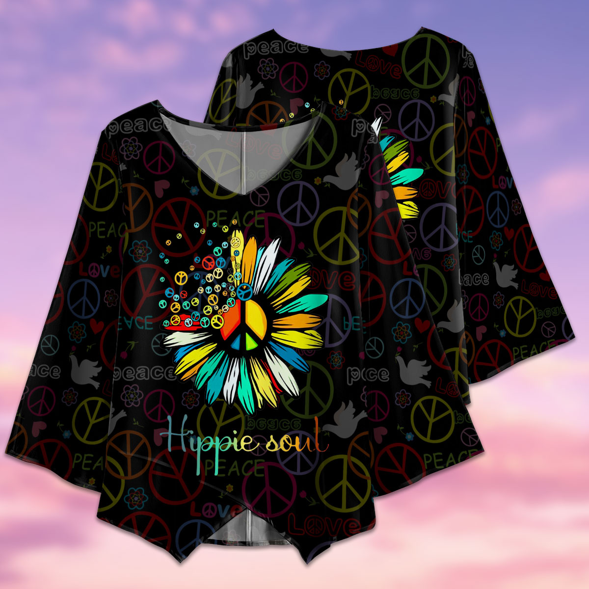 Hippie Sunflower Hippie Soul Life - V-neck T-shirt - Owls Matrix LTD