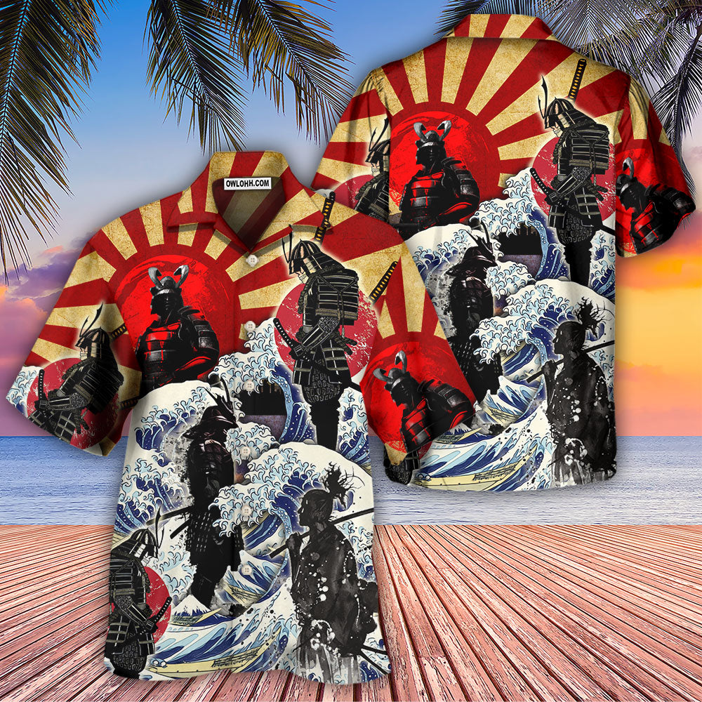 Samurai Red Sun And Wave Art - Hawaiian Shirt - Owls Matrix LTD