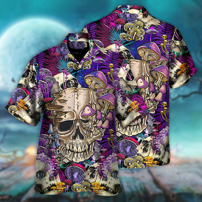 Mushroom Crazy Bright Magic Psychedelic Skull - Hawaiian Shirt - Owls Matrix LTD