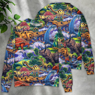 Dinosaur Art Coloful Style - Sweater - Ugly Christmas Sweaters - Owls Matrix LTD