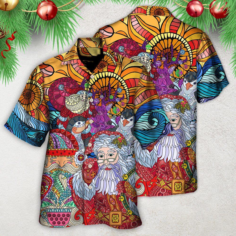 Christmas Santa Colorful Geometry - Hawaiian Shirt - Owls Matrix LTD