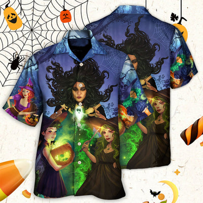 Halloween Magic Witch Ghost In The Dark Forest Art Style - Hawaiian Shirt - Owls Matrix LTD