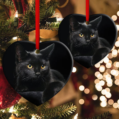 Black Cat Lover Kitty - Heart Ornament - Owls Matrix LTD