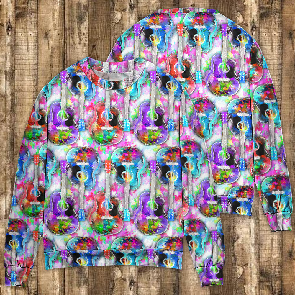 Guitar Mix Color Art Style - Sweater - Ugly Christmas Sweaters - Owls Matrix LTD