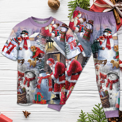 Christmas Santa Claus Build Snowman Gift For You - Pajamas Short Sleeve - Owls Matrix LTD