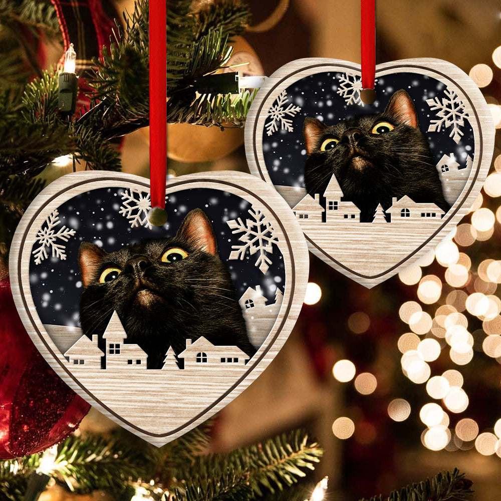 Christmas Cat Meow Xmas Winter Cats Cat Lovers - Heart Ornament - Owls Matrix LTD