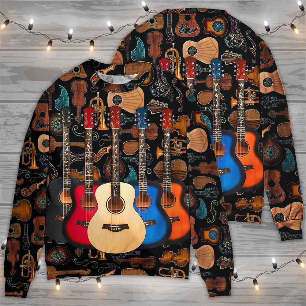 Guitar Lover Happy Life With Music - Sweater - Ugly Christmas Sweaters - Owls Matrix LTD