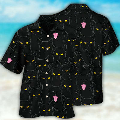 Black Cat Lovely Looking At You - Hawaiian Shirt - Owls Matrix LTD