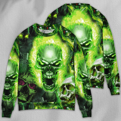 Skull Green Fear No Man - Sweater - Ugly Christmas Sweaters - Owls Matrix LTD