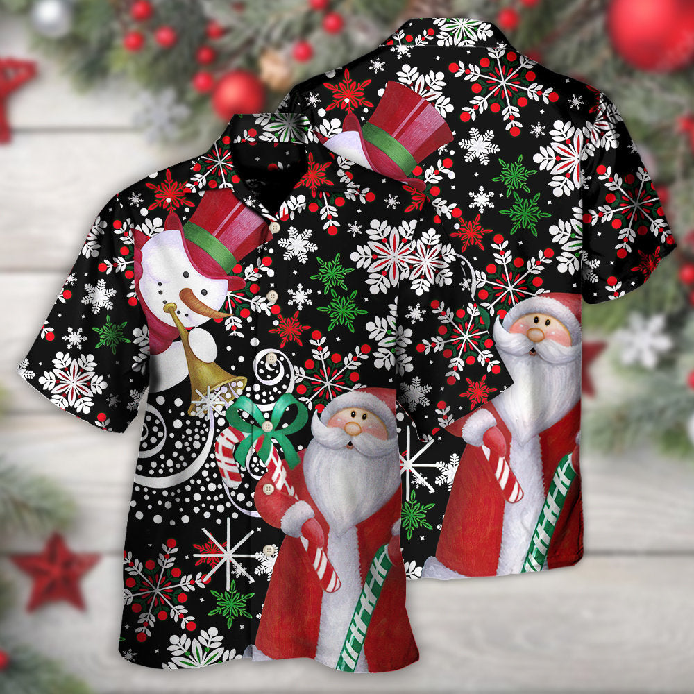 Christmas Snowyday With Santa And Snowman - Hawaiian Shirt - Owls Matrix LTD