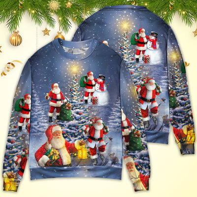 Christmas Santa Claus In Love Light Xmas Tree - Sweater - Ugly Christmas Sweaters - Owls Matrix LTD