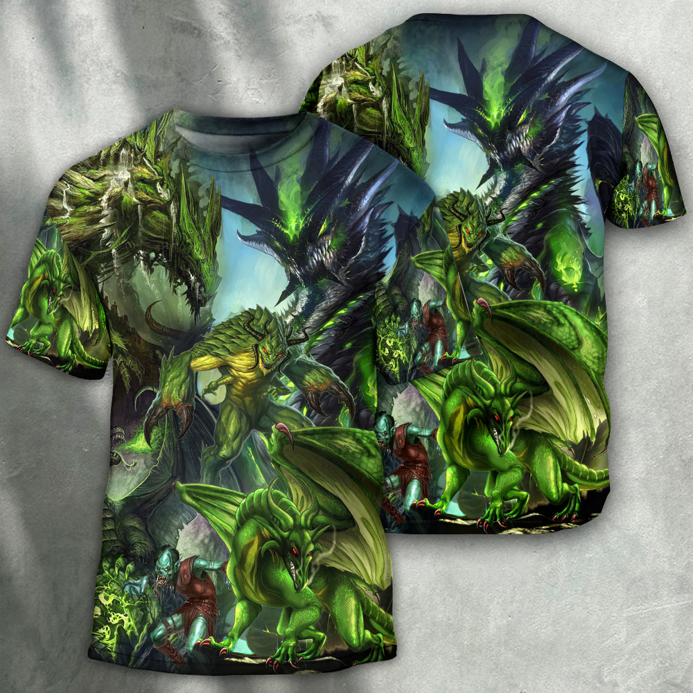 Dragon Green Skull Lover Art Style - Round Neck T-shirt - Owls Matrix LTD
