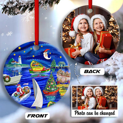 Christmas Boat Merry Xmas And Happy New Year Custom Photo Personalized - Circle Ornament - Owls Matrix LTD