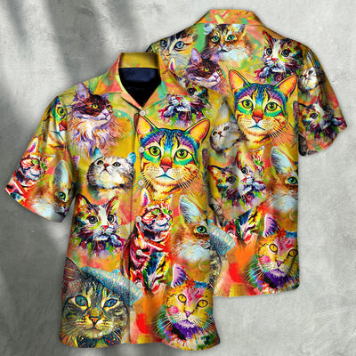 Cat Funny Lover Cat Colorful Painting Art Style - Hawaiian Shirt - Owls Matrix LTD