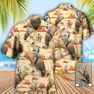 Cowboy Bull Riding Tropical Custom Photo - Hawaiian Shirt - Owls Matrix LTD