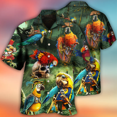 Parrot Funny Parrot Pirates In The Ocean - Hawaiian Shirt - Owls Matrix LTD