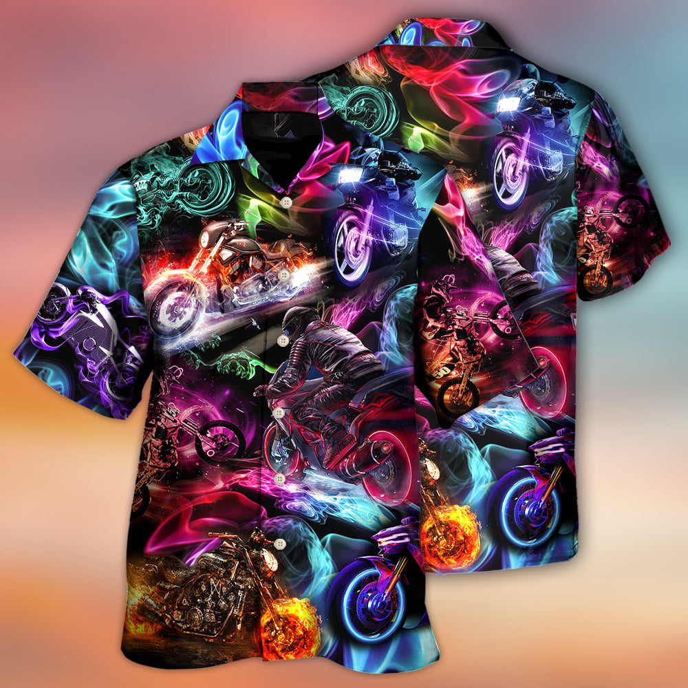 Motorcycle Racing Neon Light Colorful - Hawaiian Shirt - Owls Matrix LTD