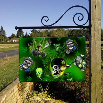 Skull Let's Get High Green - Metal Sign - Owls Matrix LTD
