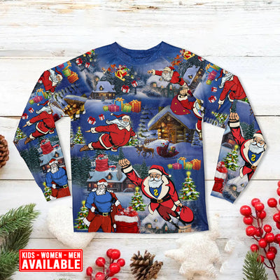 Christmas Flying Super Santa - Pajamas Long Sleeve - Owls Matrix LTD