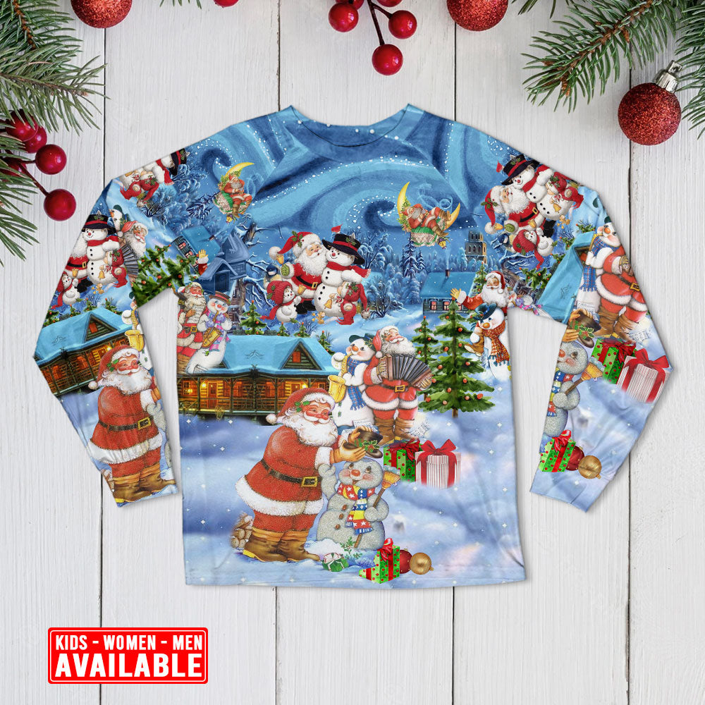 Christmas Santa And Snowman Best Friends - Pajamas Long Sleeve - Owls Matrix LTD
