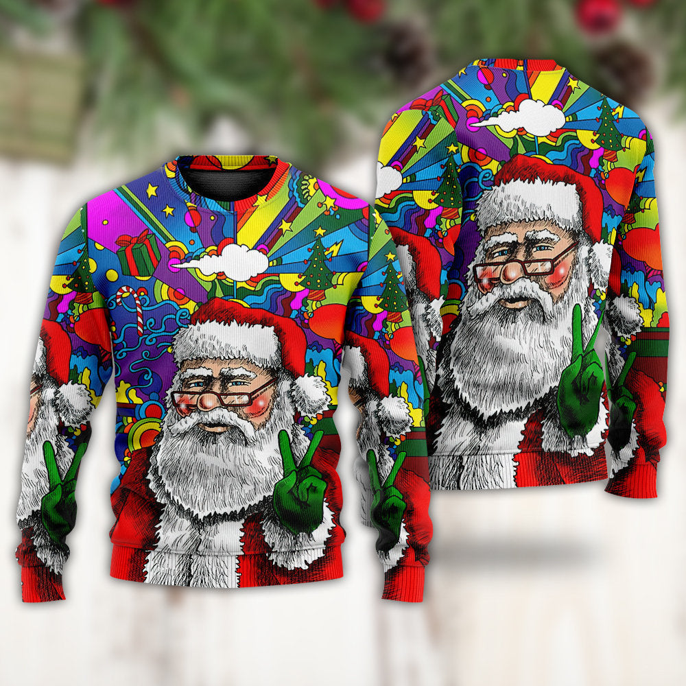 Hippie Santa Claus Christmas - Sweater - Ugly Christmas Sweaters - Owls Matrix LTD